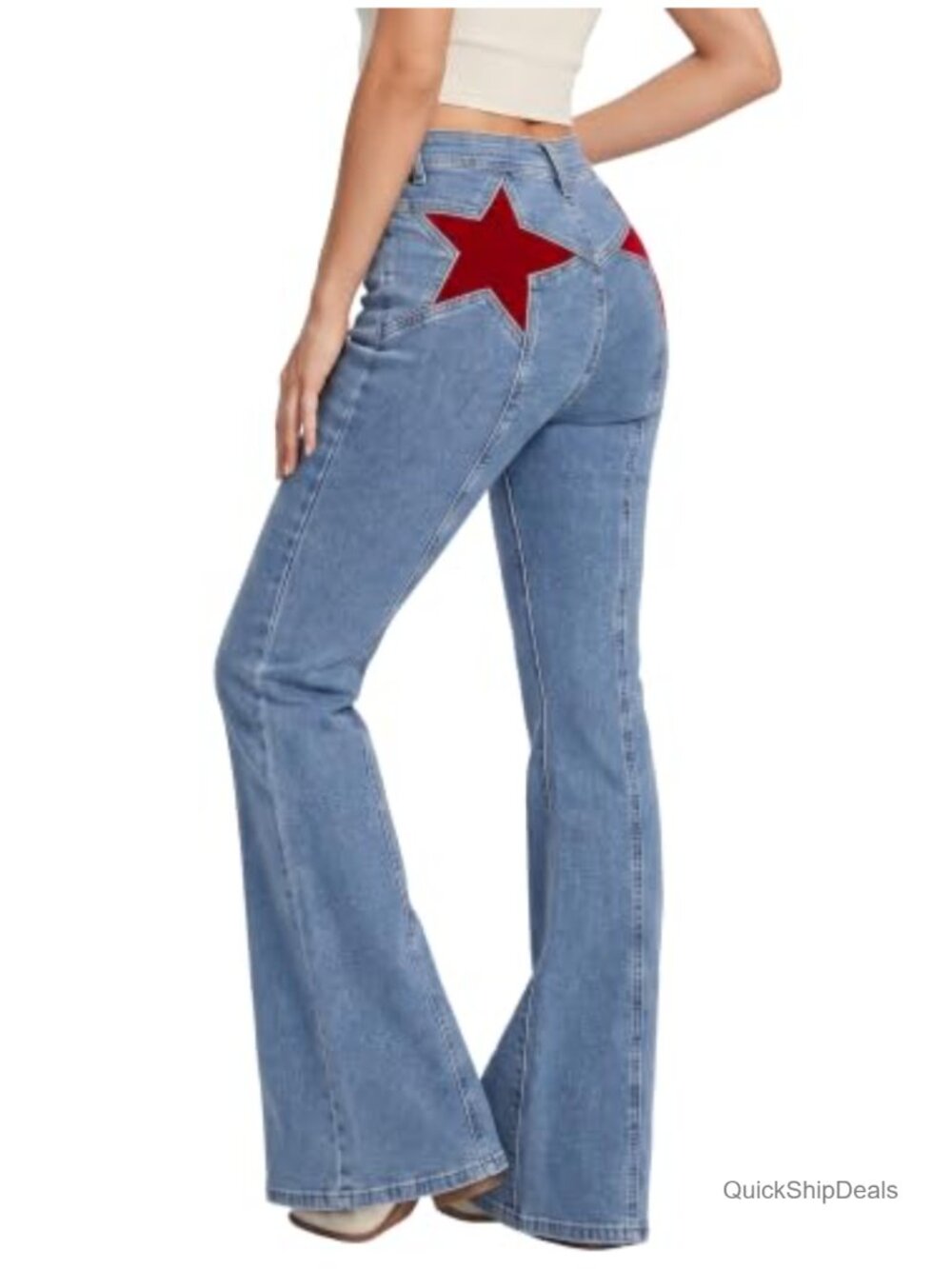 High Waisted Flare Jeans Women Star Patch Y2K Denim Pants